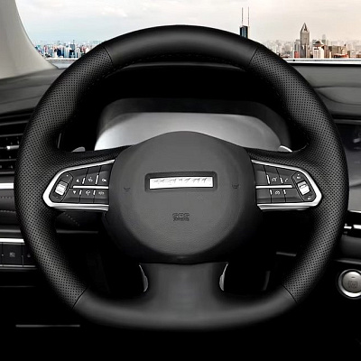 Кожаная Оплетка на руль TITANIUM  со шнуровкой для Haval F7 (2018-2024), Haval F7x (2019-2024)