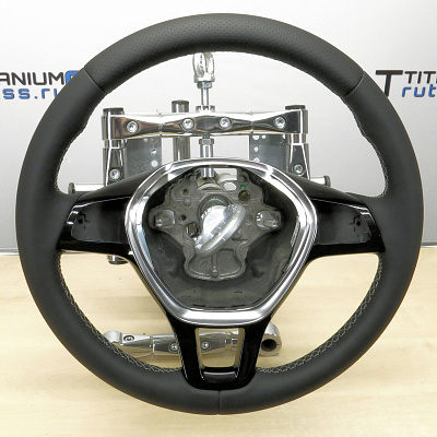 Кожаная Оплетка на руль TITANIUM  со шнуровкой для  Volkswagen Amarok (2016-2025), Volkswagen Transporter (2019-2024), Volkswagen Caravelle (2015-2020), Volkswagen Multivan (2015-2020)