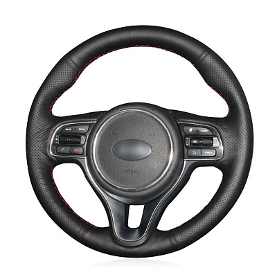 Кожаная Оплетка на руль TITANIUM  со шнуровкой для Kia K5 (2015-2020), Kia Sportage (2015-2018), Kia Optima (2016-2018), Kia Niro (2016-2022)