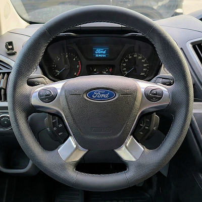 Кожаная Оплетка на руль TITANIUM  со шнуровкой для Ford Transit (2014-2026), Ford Tourneo Connect (2014-2021), Ford Tourneo Custom (2012-2026), Ford Transit Connect (2009-2014), Ford Transit Custom (2012-2026)