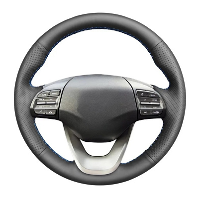 Кожаная Оплетка на руль TITANIUM  со шнуровкой для Hyundai Veloster (2018-2022), Hyundai Elantra (2019-2020), Hyundai Kona (2017-2023)