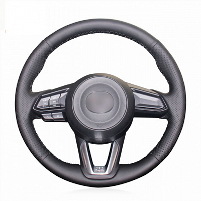 Кожаная Оплетка на руль TITANIUM  со шнуровкой для Mazda 3 (2016-2019), Mazda 6 (2015-2018), Mazda CX-9 (2016-2025), Mazda CX-5 (2017-2021), Mazda CX-3 (2015-2025)