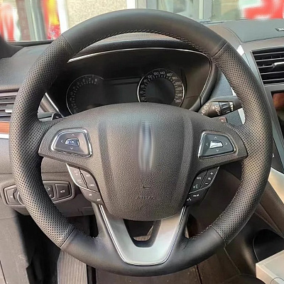 Кожаная Оплетка на руль TITANIUM  со шнуровкой для Lincoln MKZ (2012-2020), Lincoln MKX (2015-2018), Lincoln MKC (2014-2019)