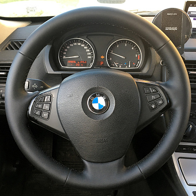 Кожаная Оплетка на руль TITANIUM  со шнуровкой для BMW X3 (2006-2010 /E83)