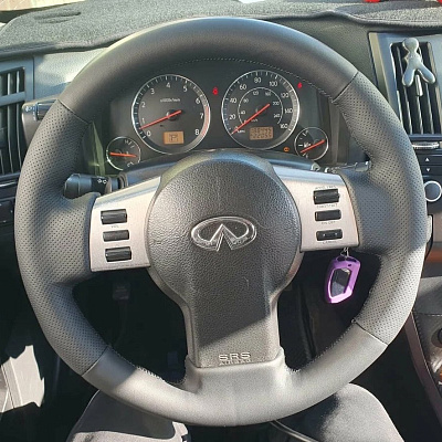 Кожаная Оплетка на руль TITANIUM  со шнуровкой для Infiniti FX (2002-2008), Nissan 350Z (2002-2009)