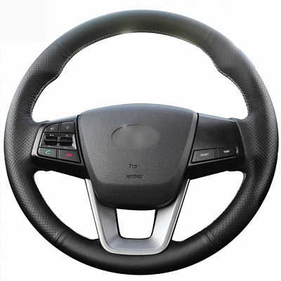 Кожаная Оплетка на руль TITANIUM  со шнуровкой для Hyundai Creta (2016-2020), Hyundai Celesta (2017-2023), Hyundai ix25 (2014-2020), Hyundai ix35 (2017-2023)