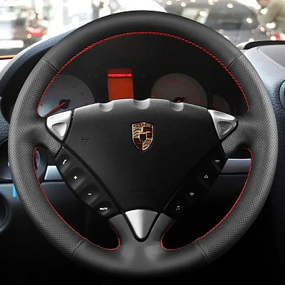 Кожаная Оплетка на руль TITANIUM  со шнуровкой для Porsche Cayenne (2007-2010)