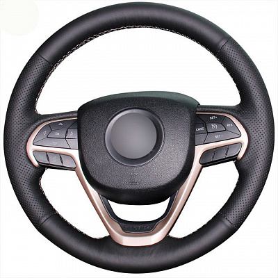 Кожаная Оплетка на руль TITANIUM  со шнуровкой для Jeep Grand Cherokee (2013-2025), Jeep Cherokee (2014-2025)